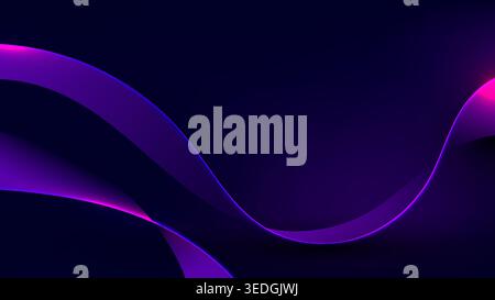 Abstract dark purple background with glowing neon waves and elegant flowing curves for modern digital design and luxury technology backdrop Stock Vector