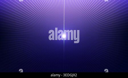 Abstract purple starburst background with central glowing light and radiating neon lines on dark gradient for futuristic digital technology projects Stock Vector