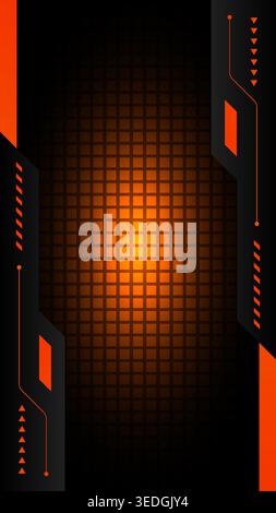 Abstract futuristic technology background with glowing orange grid and dark geometric panels for gaming wallpaper Stock Vector