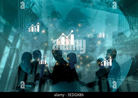 Visualization of global economic growth and stock market data. Financial chart analysis shows international business performance and investment Stock Photo