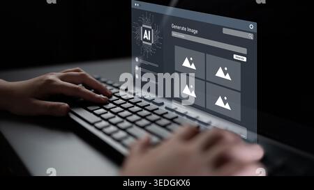 AI image generator interface enables image, AI, and generator process by converting user prompt into visual content using intelligent algorithms Latch Stock Photo