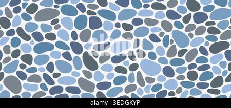 Blue grey pebble stone seamless pattern. Repeated smooth cobblestone background. Rounded stone sidewalk paved texture. Sea or river beach rock repeating wallpaper. Vector landscaping pavement backdrop Stock Vector