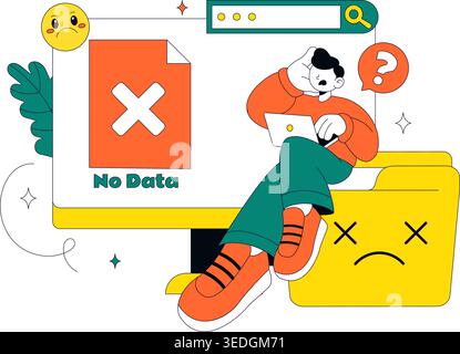 No Data Vector Illustration Featuring Empty Analytics Dashboard, Error State, Missing Information Concept With UI Elements and Notification Symbols Stock Vector
