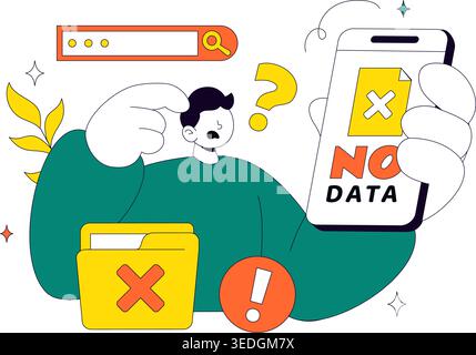 No Data Vector Illustration Featuring Empty Analytics Dashboard, Error State, Missing Information Concept With UI Elements and Notification Symbols Stock Vector