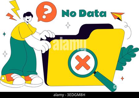 No Data Vector Illustration Featuring Empty Analytics Dashboard, Error State, Missing Information Concept With UI Elements and Notification Symbols Stock Vector