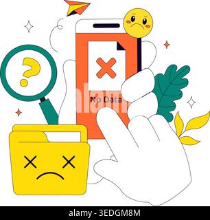 No Data Vector Illustration Featuring Empty Analytics Dashboard, Error State, Missing Information Concept With UI Elements and Notification Symbols Stock Vector