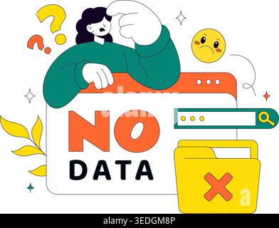 No Data Vector Illustration Featuring Empty Analytics Dashboard, Error State, Missing Information Concept With UI Elements and Notification Symbols Stock Vector