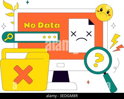 No Data Vector Illustration Featuring Empty Analytics Dashboard, Error State, Missing Information Concept With UI Elements and Notification Symbols Stock Vector