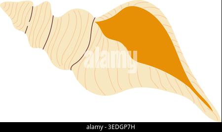 Conch Seashell vector illustration in flat style. Ideal for beach-themed designs, summer events, and coastal decor. Perfect for packaging, stationery, Stock Vector