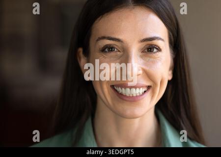 Closeup portrait of happy adult 30s beautiful woman Stock Photo
