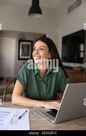 Woman making online tasks, engaged in remote work from homeoffice Stock Photo
