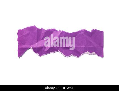 Piece of lilac pink torn paper on a white background, creating a grunge texture with fibrous rough edges, isolate white background Stock Photo