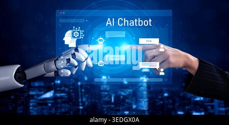 AI enhances chatbot interface by streamlining chatbot, communication, and AI support into one intelligent conversational platform Vouch Stock Photo