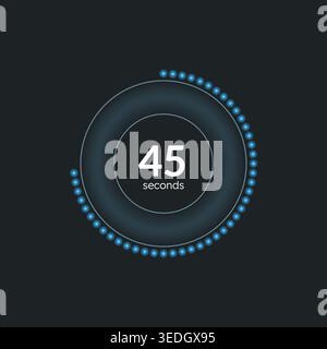 Blue neon dotted line countdown timer on dark background Stock Vector