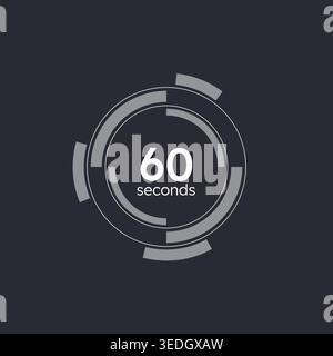 Greyscale tech segmented HUD countdown timer on dark background Stock Vector