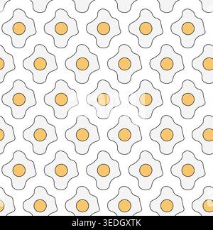 Fried eggs colored seamless pattern hand drawn illustration. Vector graphic line art. Healthy breakfast pattern for wrapping paper, fabric, cover desi Stock Vector