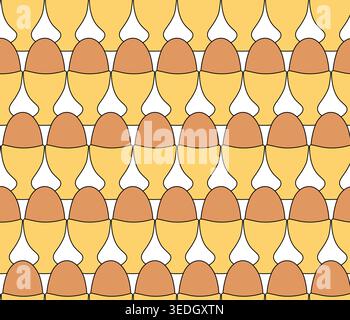 Egg cups with boiled eggs seamless pattern hand drawn illustration. Vector graphic line art. Perfect for cafe logo, branding, packaging, labels, and m Stock Vector