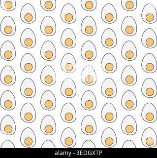 Egg half Colored seamless pattern hand drawn illustration. Vector graphic line art. Soft flat illustration suitable for food packaging. Illustration f Stock Vector