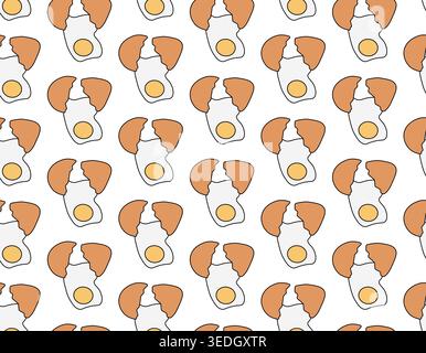 cracked egg Colored seamless pattern hand drawn illustration. Vector graphic line art. Silhouette sign for logo, print, comics, fashion, pop art, boar Stock Vector