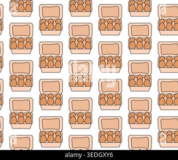 tray of eggs Colored seamless pattern hand drawn illustration. Vector graphic line art. Banner, poster, wrapping paper, sticker, print, modern textile Stock Vector