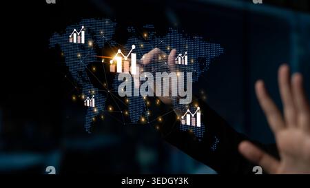 Visualization of global economic growth and stock market data. Financial chart analysis shows international business performance and investment Stock Photo