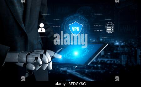 AI improves VPN by monitoring traffic, detecting risks, encrypting sessions, and optimizing routing to ensure private, secure, and efficient network Stock Photo