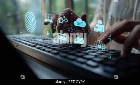 System for safeguarding digital identity using fingerprint authentication, encryption, and secure access protocols across cloud, device, and personal Stock Photo