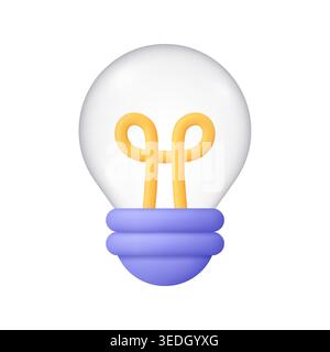 Light bulb with glowing filament and purple bulb base. Idea, creativity, innovation, inspiration and smart solutions concept. 3d vector icon. Cartoon Stock Vector