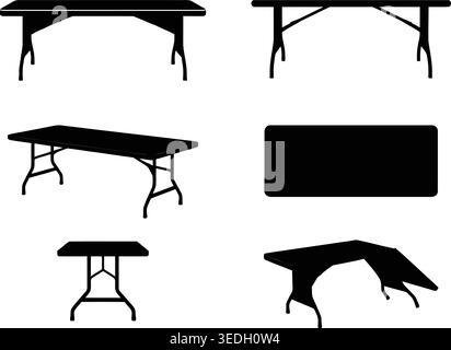 Portable banquet and folding table silhouette set vector illustration Stock Vector