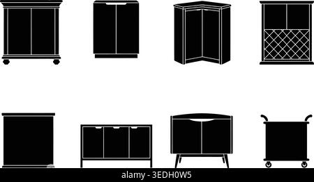 Minimalist cabinet and storage furniture silhouette set vector illustration Stock Vector
