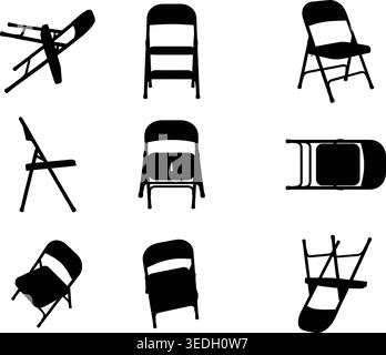 Collapsible folding chair silhouette collection vector illustration Stock Vector