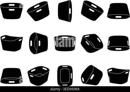 Household laundry basket and plastic tub silhouette vector illustration Stock Vector