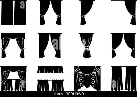 Luxury window drapery and curtain silhouette set vector illustration Stock Vector