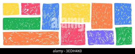Crayon rectangle frame scribble scratch pencil chalk texture doodle sketch. Squares and rectangles, doodle hand drawn frames . Vector illustration Stock Vector