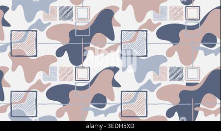 Abstract doodle seamless pattern with random square and wavy lines - modern vector repeatable background in neutral colors Stock Vector