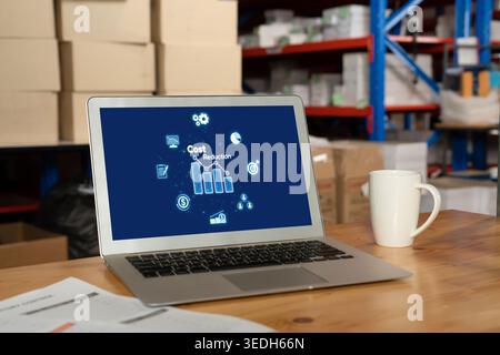 Cost reduction, cost saving concept shown on computer screen brisk, corporate business efficiently save cost and company resources by reduction of Stock Photo