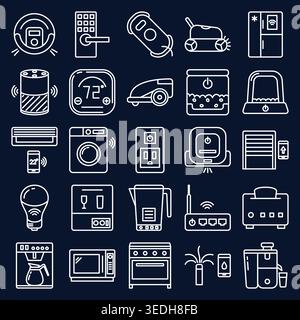 Smart things icon set in line style. Home automation appliances. Vector illustration. Stock Vector