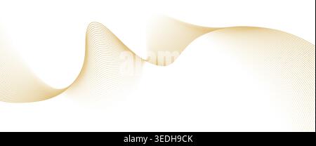 Golden line waves background, wavy ribbon swoosh backdrop. Elegant gold vector flowing waveform on white backdrop, conveying motion, splash, luxury and rhythm. Modern overlay, pattern or decorative bg Stock Vector