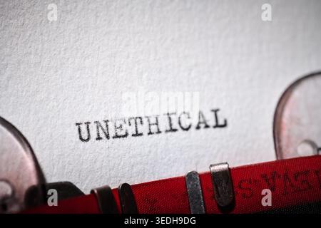 unethical word message concept written with a typewriter Stock Photo