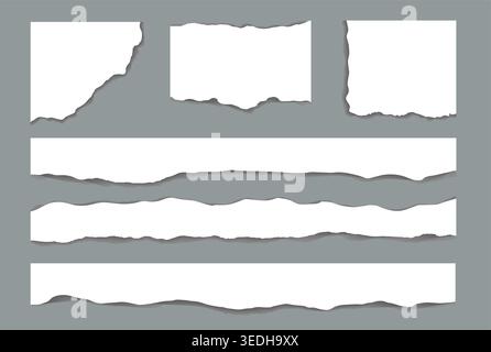 Ripped paper elements. Different paper edges. Realistic torn jagged blank pages. Raw old paper. Vector paper blank pages. Stock Vector