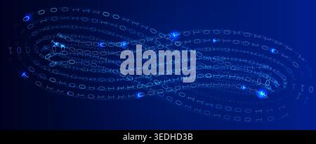 Infinity Loop Binary Code Digits Chain Blue Background, Digital Data Stream, Digital Technology Background of Cybersecurity Data Security Vibe Stock Vector