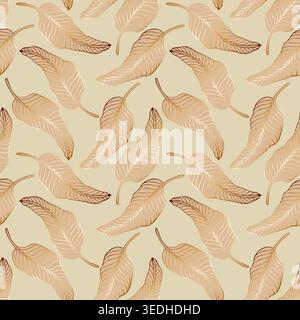 seamless elegant botanical pattern with stylized hand drawn leaves in golden and beige earthy tones minimalist luxury background for wallpaper interior textile premium packaging and branding design. Vector illustration Stock Vector