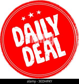 Daily Deal Grunge Stamp Vector – Red Discount Badge, Promotional Sale Label, Special Offer Sticker for Marketing and Retail Stock Vector