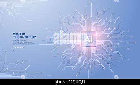 Futuristic AI chip on a white background with tech circuits Stock Vector