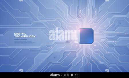 Vector technology background with AI chip, abstract circuits Stock Vector