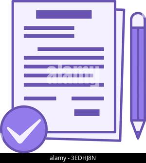 Colored Paperwork Icon. Vector Icon. Documents and Pen. Meeting and Office Concept Stock Vector