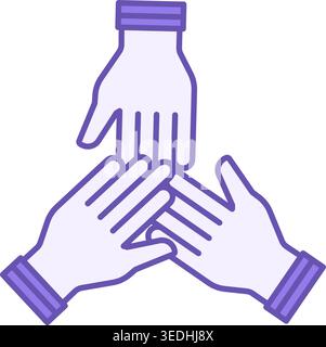 Colored Icon Participation. Vector Icon. Three Hands Together. Teamwork, Business Partnership. Meeting and Office Concept Stock Vector
