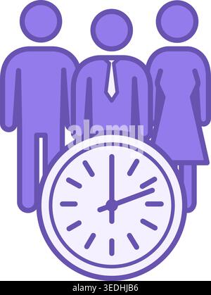 Colored Meeting Time Icon. Vector Icon. Group of People and Clock. Work and Rest Time. Office Concept Stock Vector