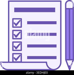 Colored Agenda Icon. Vector Icon. To-Do List or Plan. Sheet of Paper with Checkmarks and Pencil. Meeting and Office Concept Stock Vector
