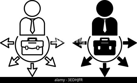 Job Icons. Black and White Vector Illustration. Office Worker Multitasking. Work Briefcase. Office and Business Concept Stock Vector